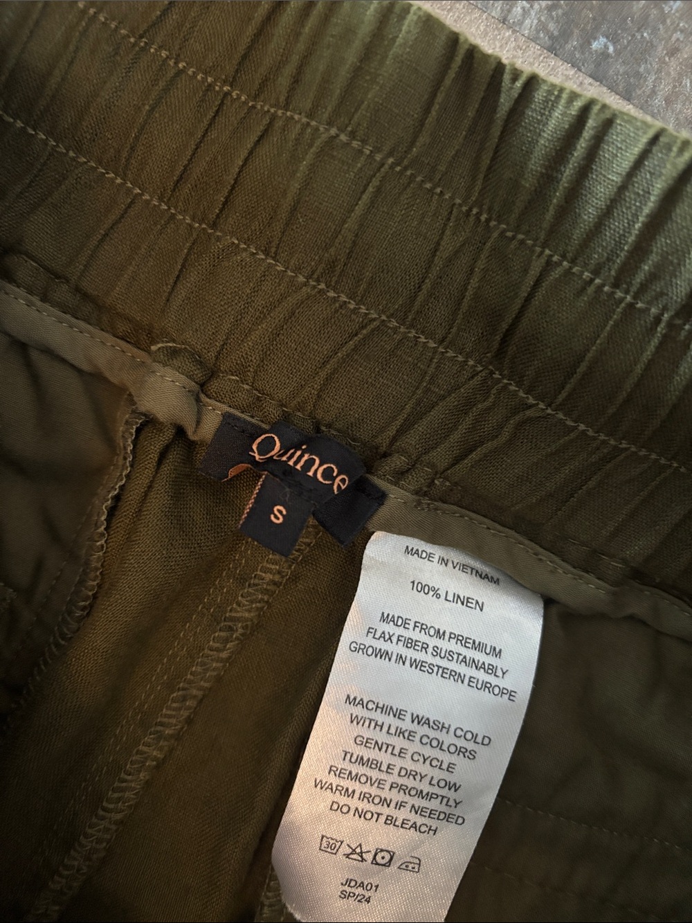 Quince (Size S) Women’s Olive Green Drawstring Linen Pants - Picture 4 of 6